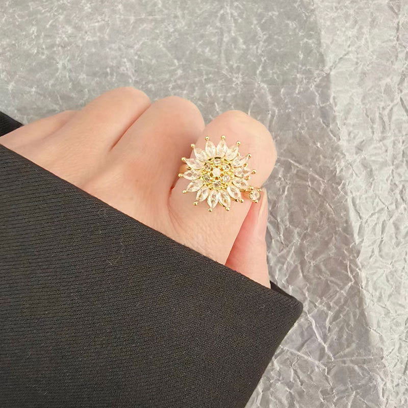 🌻Anillo girasol dorado - giratorio