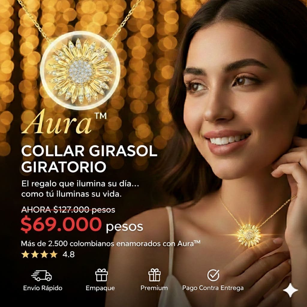 🌻Collar Girasol giratorio🌻Baño oro 18k + Caja regalo