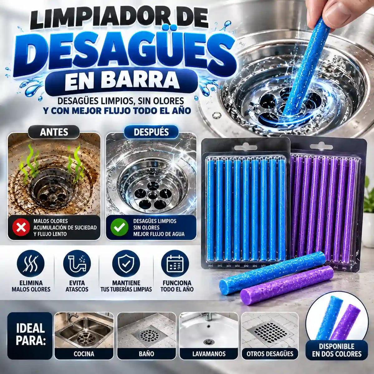 Limpiador de Desagües en Barra 12 unidades