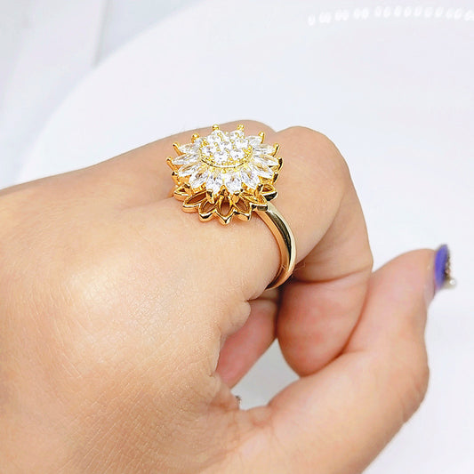 🌻Anillo girasol dorado - giratorio