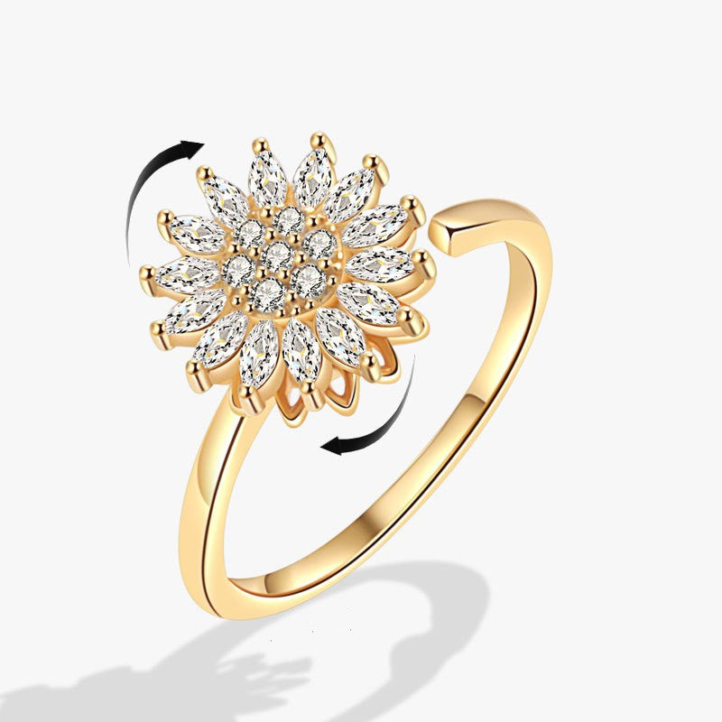 🌻Anillo girasol dorado - giratorio